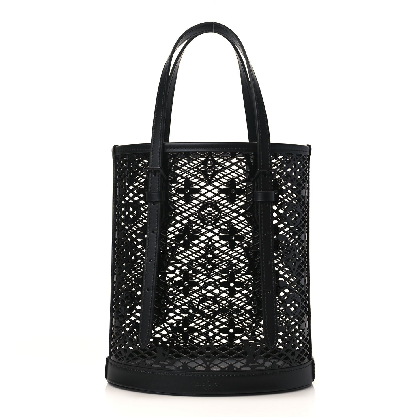 Patent Calfskin Laced Monogram Bucket PM Black