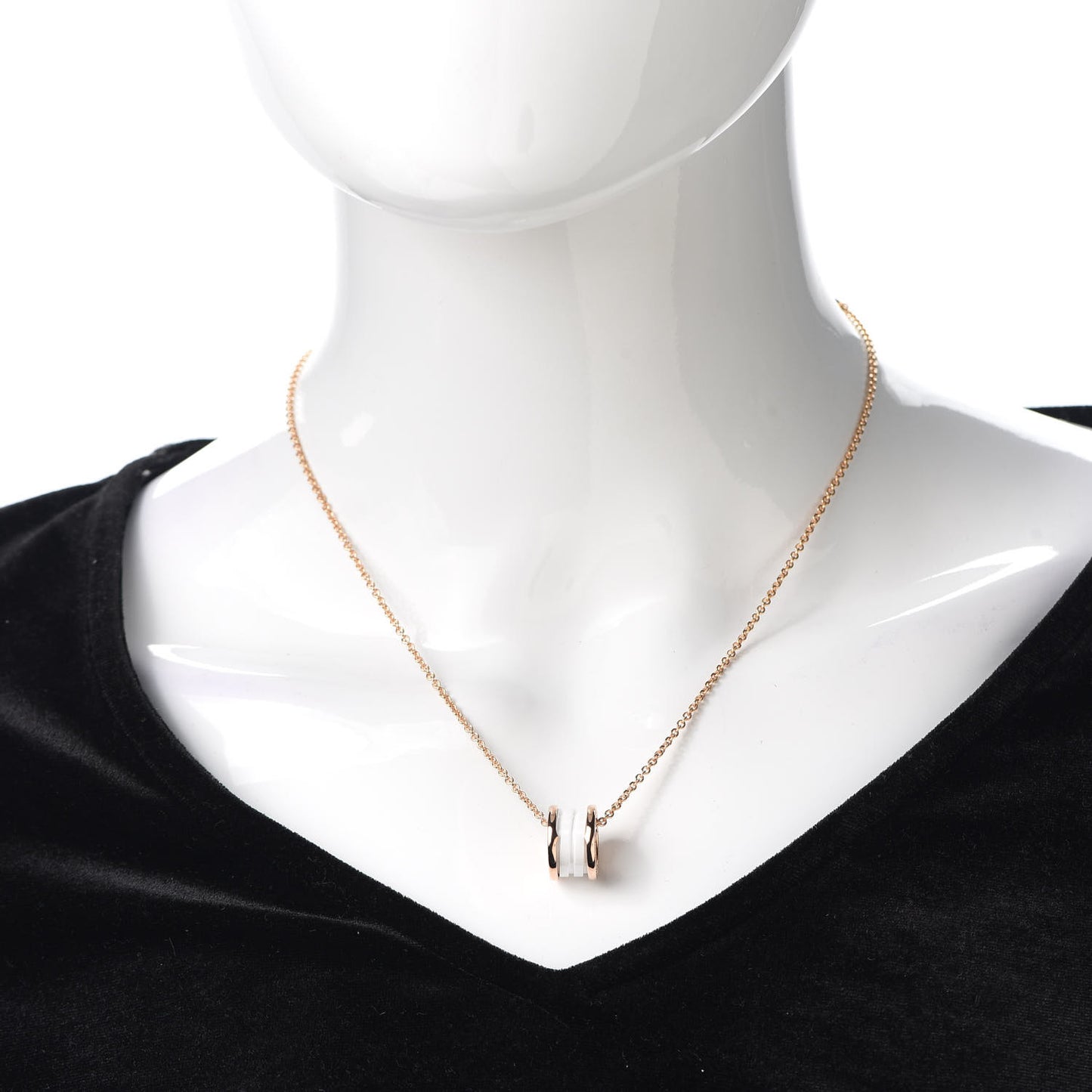 18K Rose Gold White Ceramic B.Zero1 Pendant Necklace