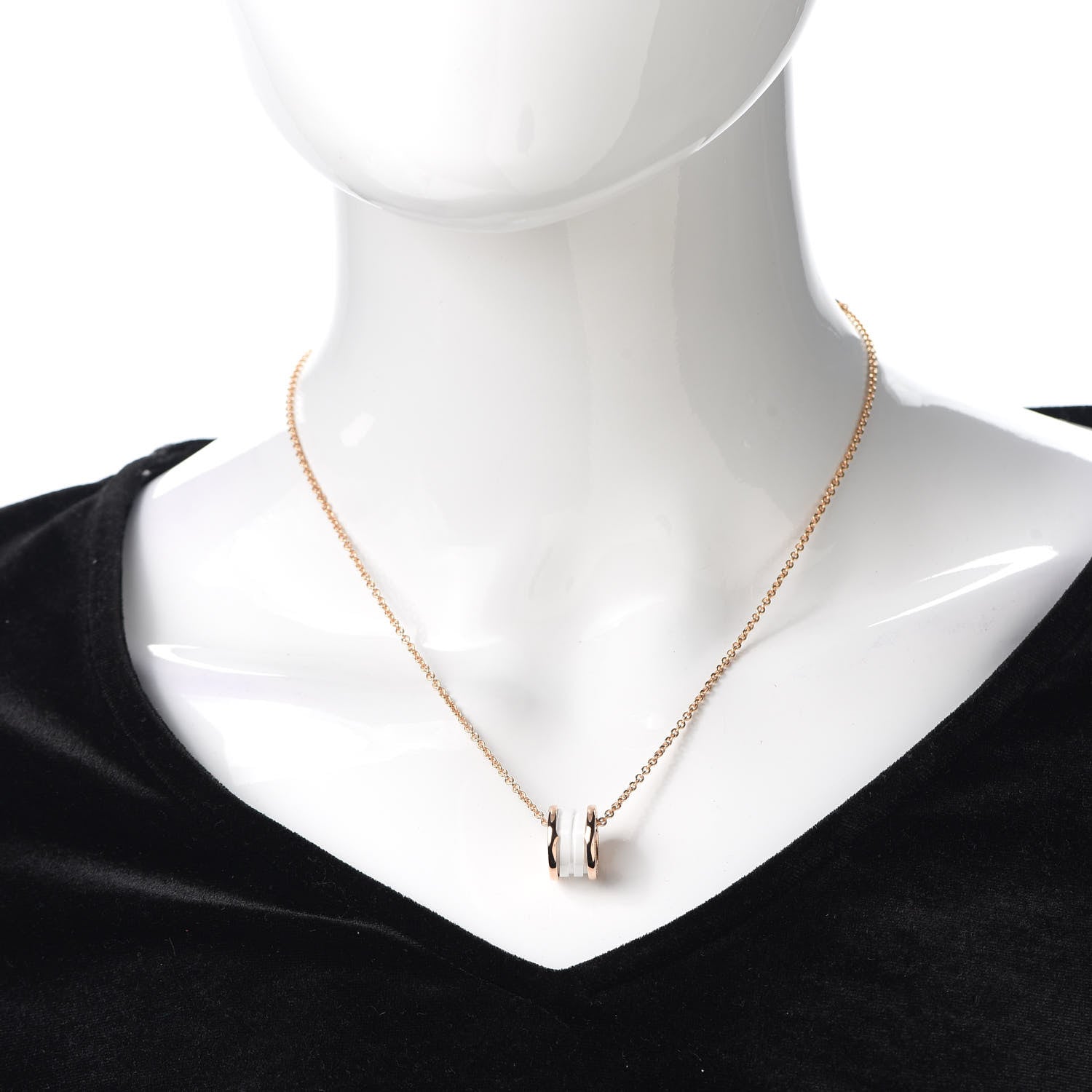 Bulgari 18K Rose Gold White Ceramic B.Zero1 Pendant Necklace 2 of 6
