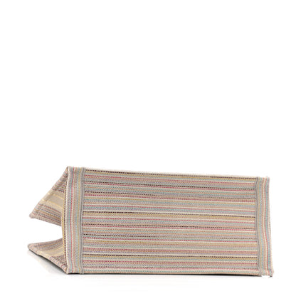 Christian Dior Canvas Embroidered Medium Stripes Book Tote Beige Multicolor 3 of 10