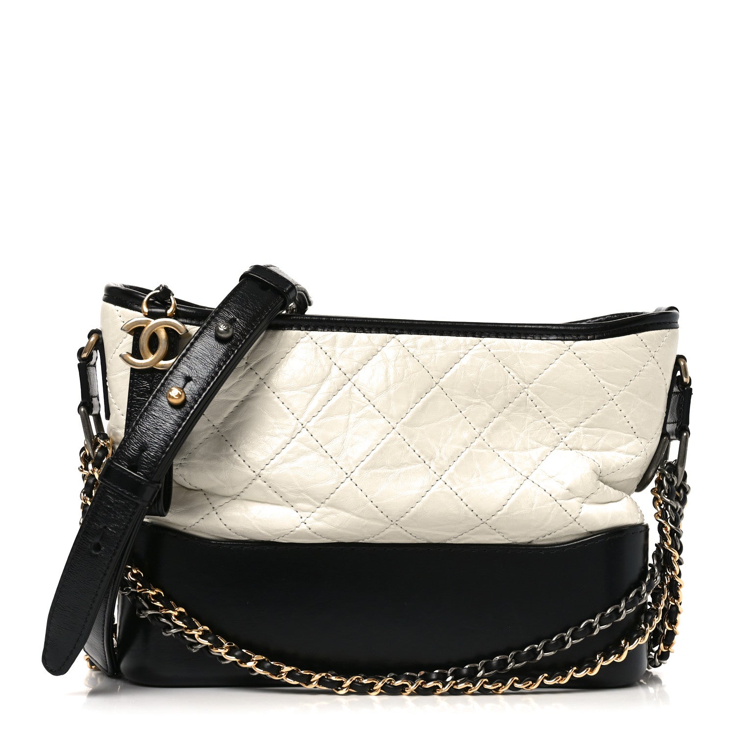 Chanel Aged Calfskin Quilted Small Gabrielle Hobo Black White 1 of 9