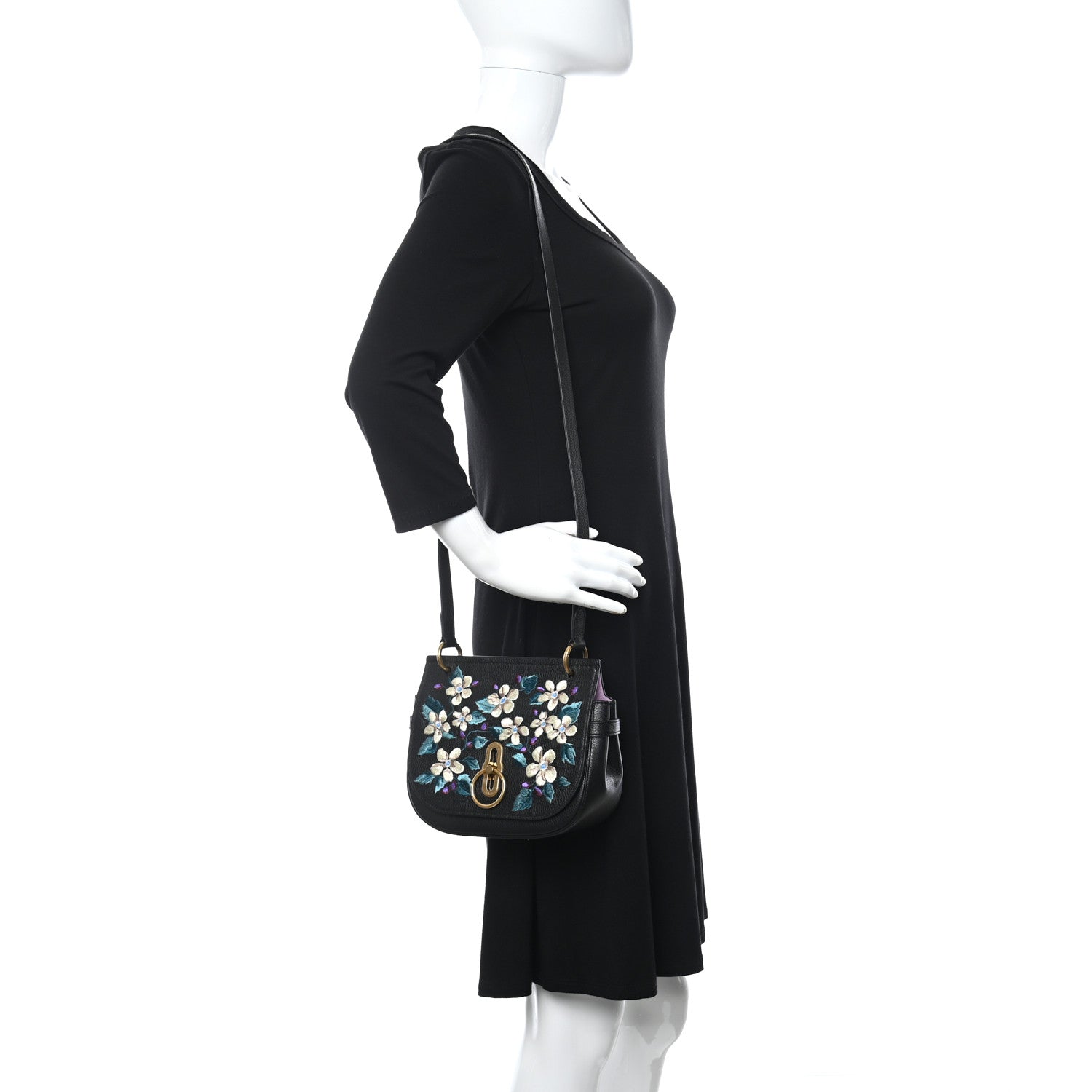 Mulberry Classic Grain Calfskin Embroidered Floral Amberley Satchel Black 2 of 8