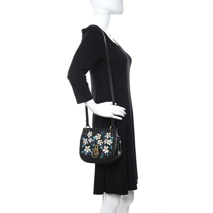Mulberry Classic Grain Calfskin Embroidered Floral Amberley Satchel Black 2 of 8