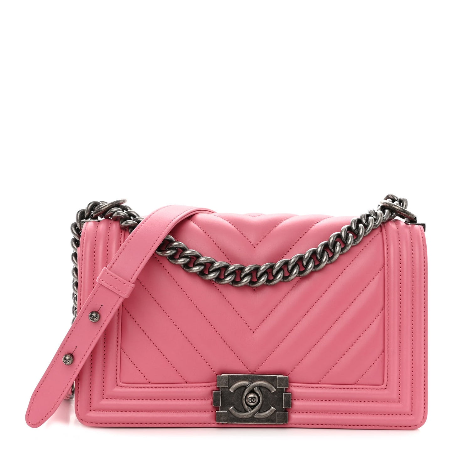 Calfskin Chevron Quilted Medium Boy Flap Pink