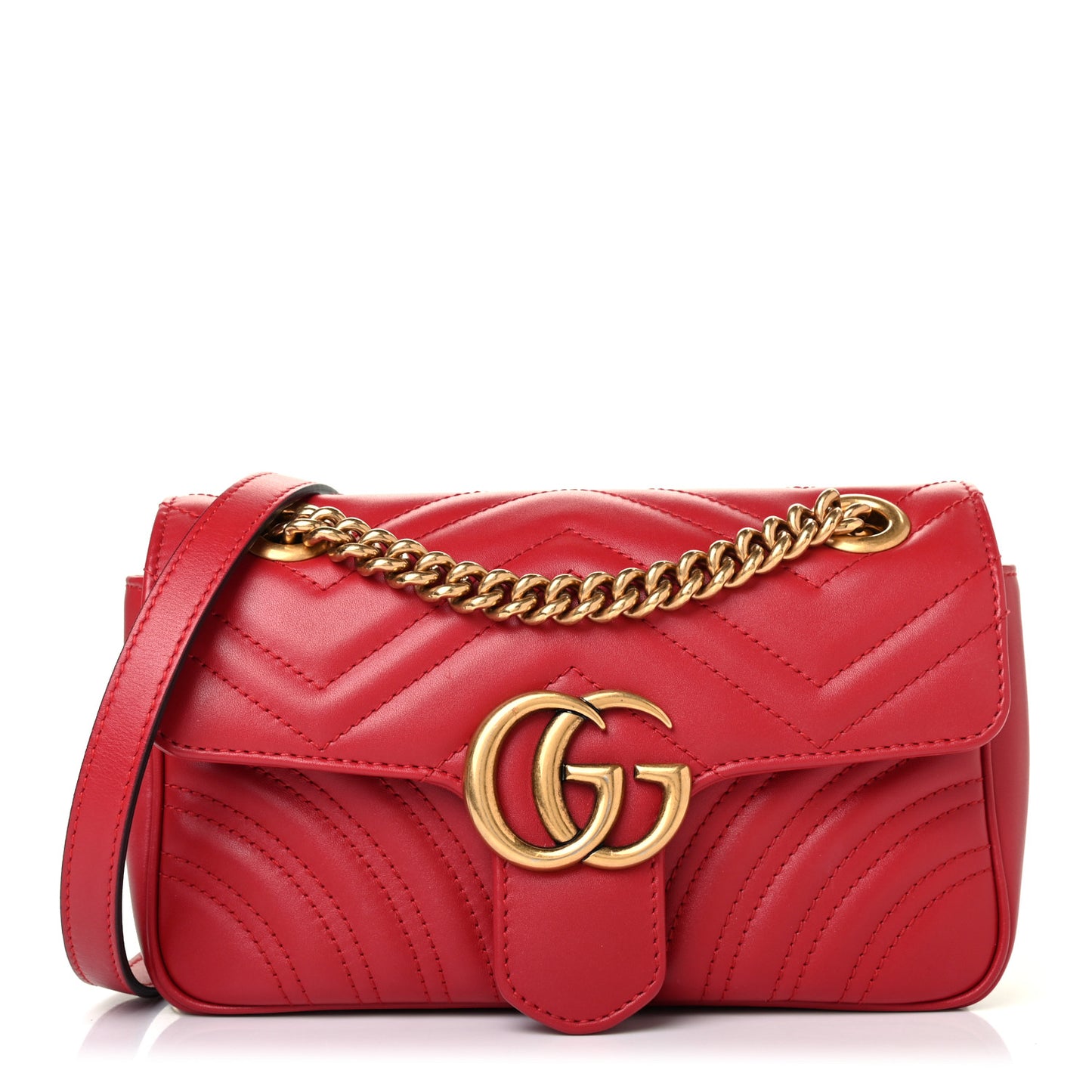 Calfskin Matelasse Mini GG Marmont Shoulder Bag Hibiscus Red
