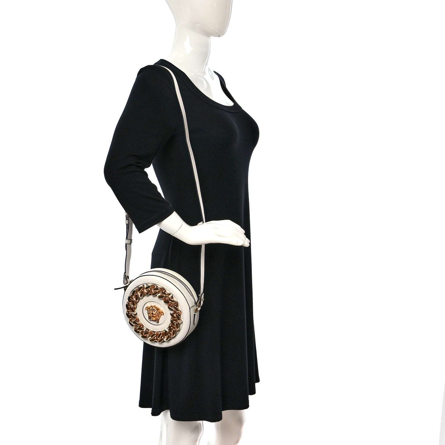 Versace Calfskin Mini La Medusa Chain Round Crossbody Bag White 2 of 8