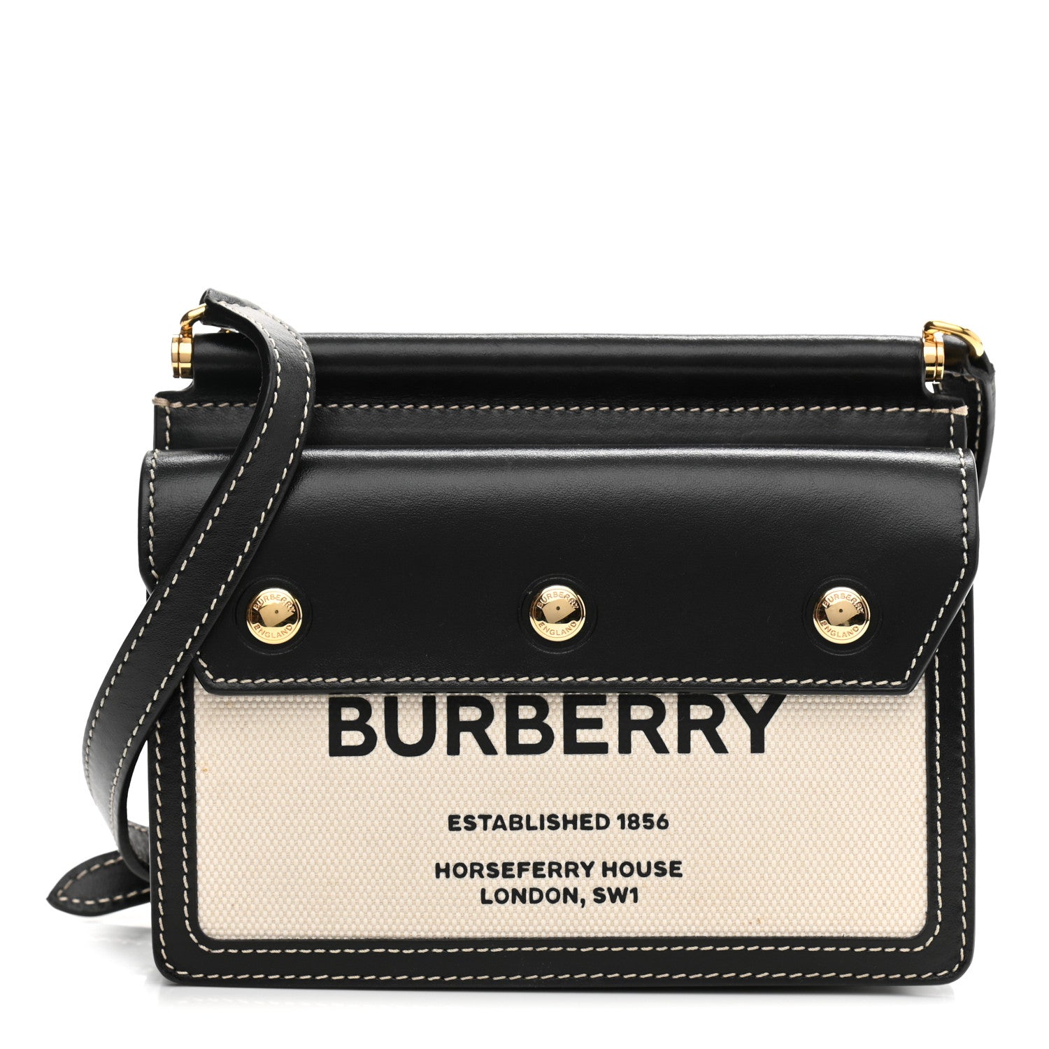 Burberry Smooth Calfskin Canvas Horseferry Print Mini Title Bag with Pocket Black 2 of 18