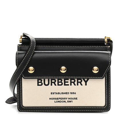 Burberry Smooth Calfskin Canvas Horseferry Print Mini Title Bag with Pocket Black 2 of 18