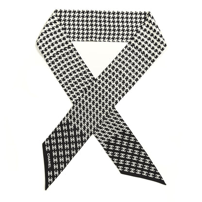 Chanel Silk Twill Houndstooth Slim Bandeau Scarf Black Ecru 1 of 3