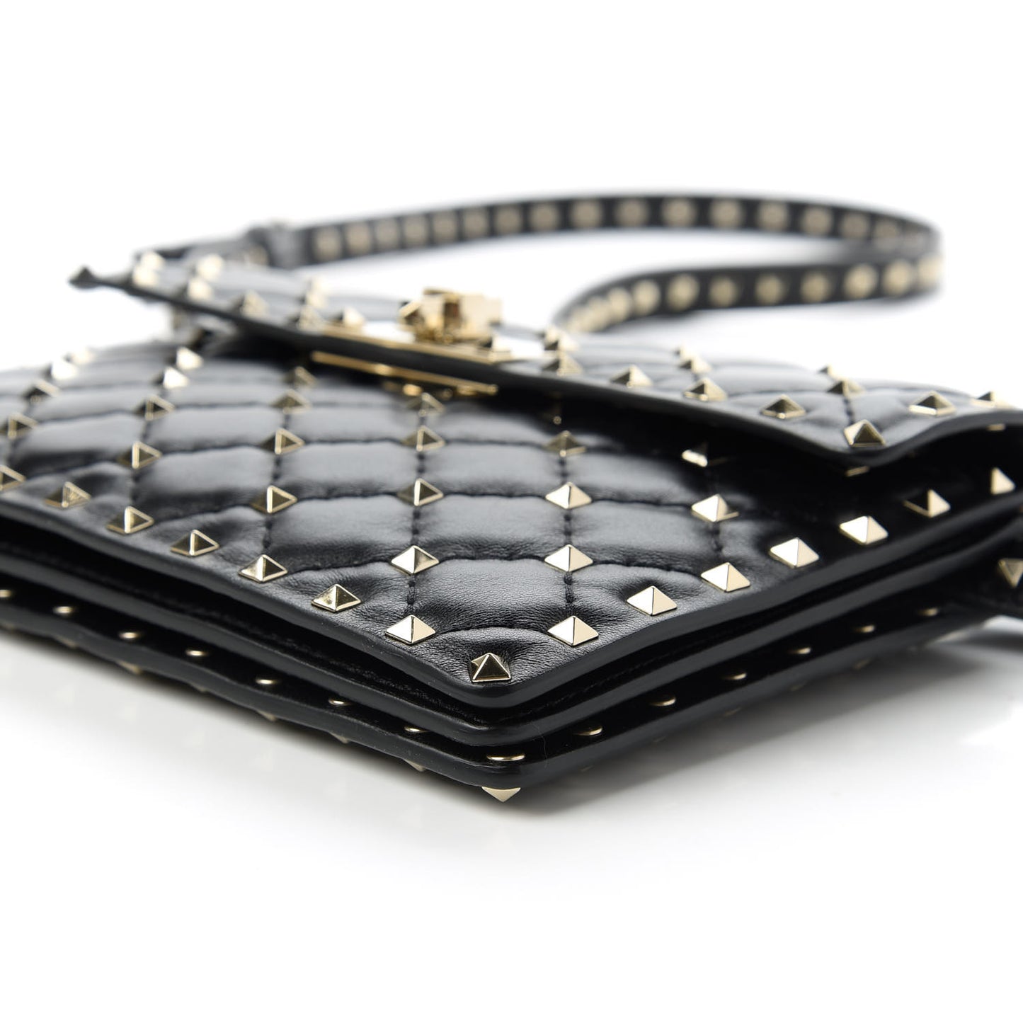 Lambskin Rockstud Spike Crossbody Bag Black