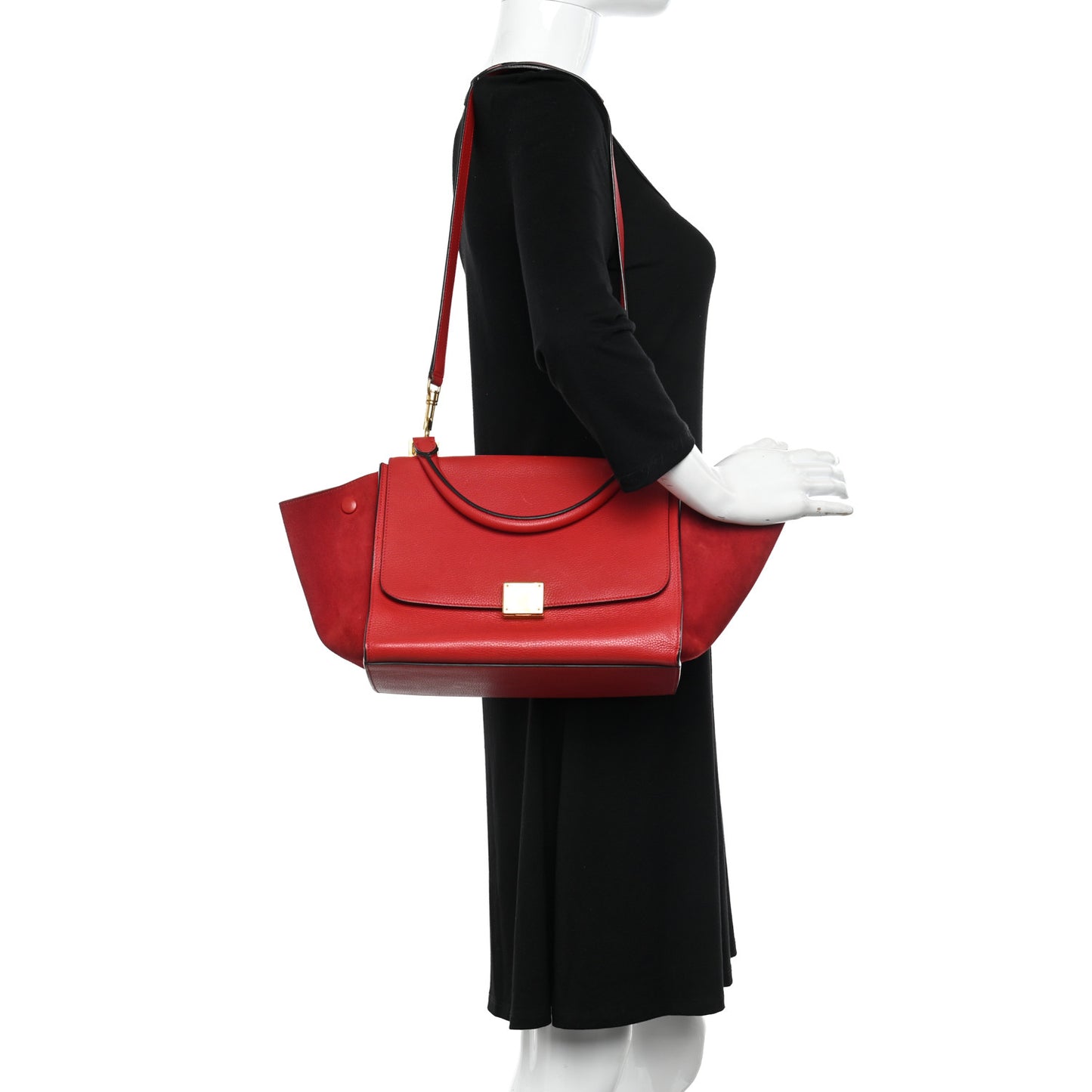 Drummed Calfskin Suede Small Trapeze Coquelicot