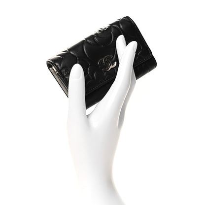 Chanel Lambskin Camellia Embossed 6 Key Holder Black 2 of 9