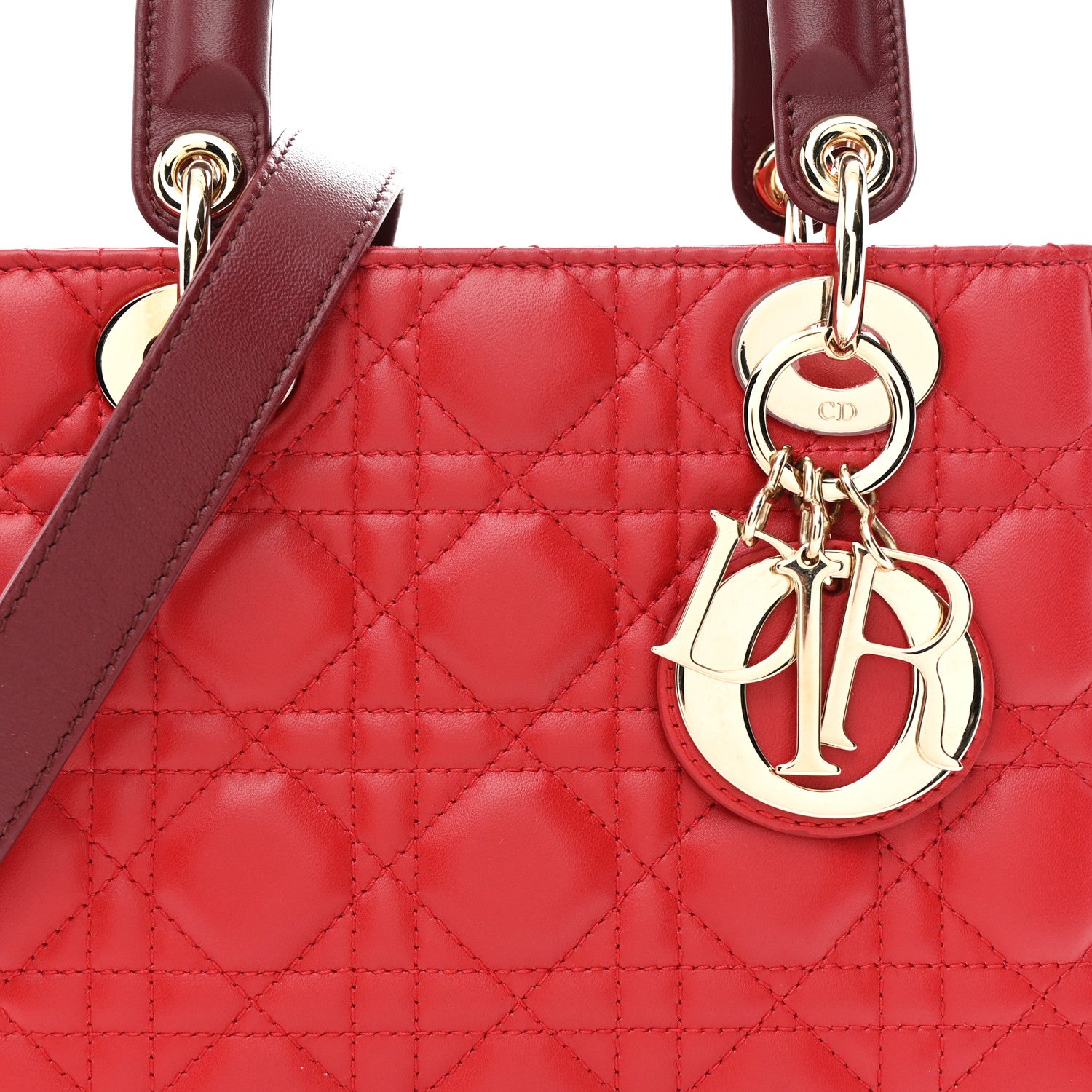 Christian Dior Lambskin Cannage Small Bi-Color Lady Dior Rouge Multicolor 8 of 11