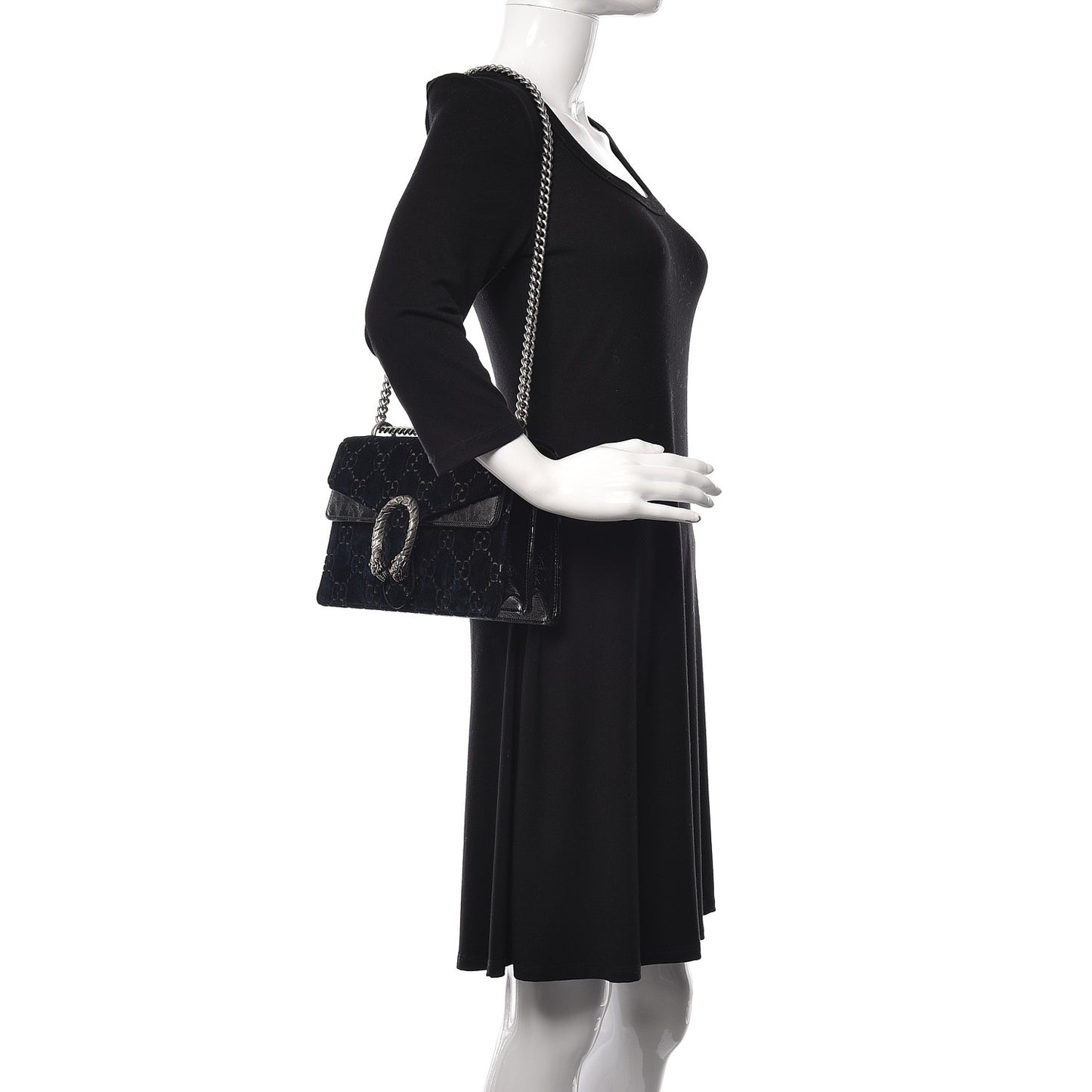 Velvet Skipper GG Monogram Small Dionysus Shoulder Bag Blue Beige Black