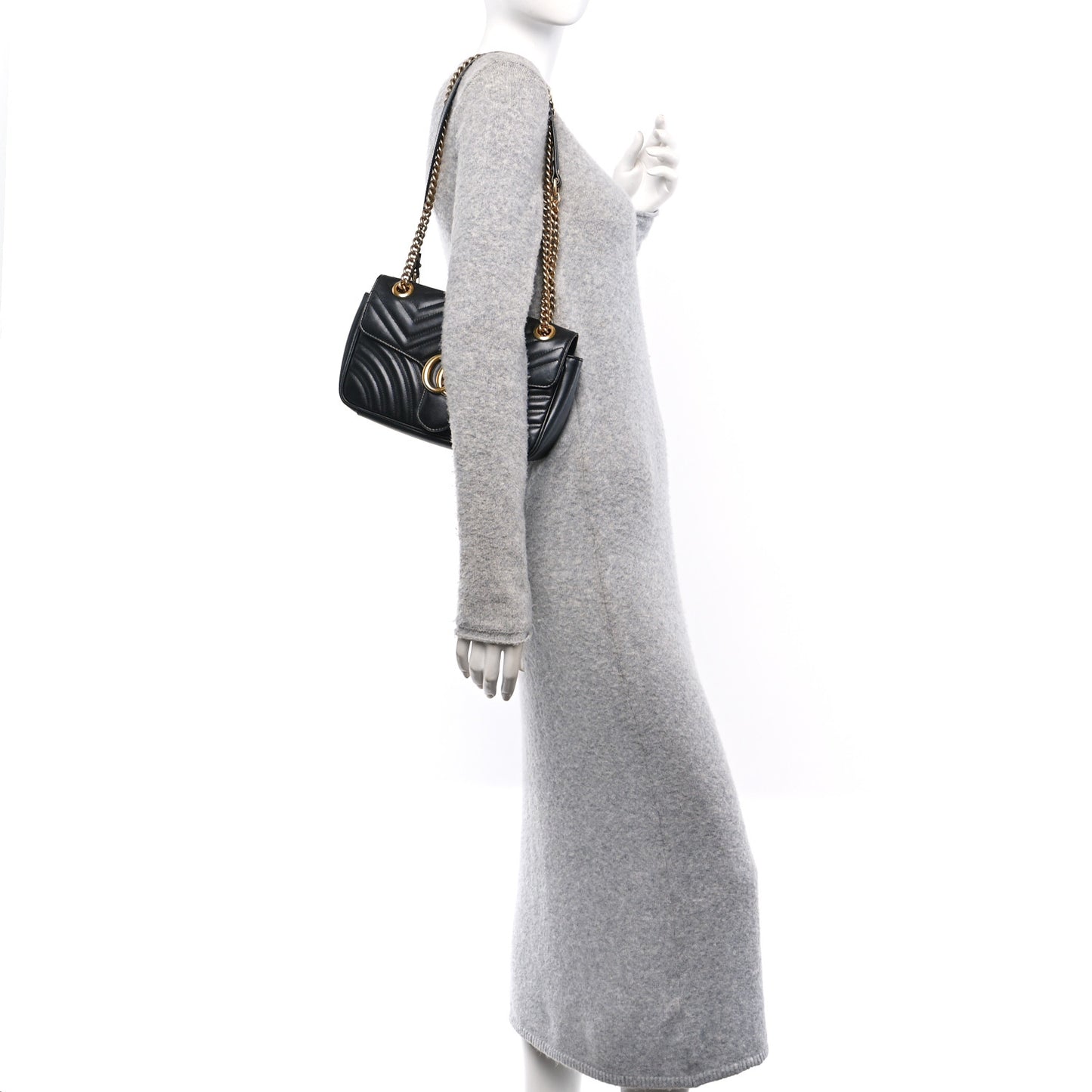Calfskin Matelasse Small GG Marmont Shoulder Bag Black