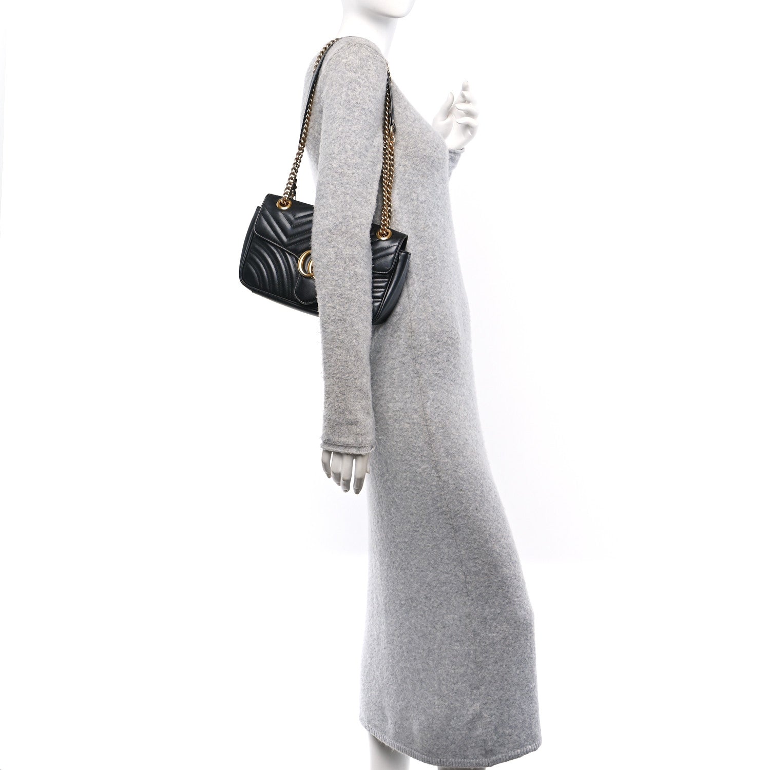 Gucci Calfskin Matelasse Small GG Marmont Shoulder Bag Black 2 of 10