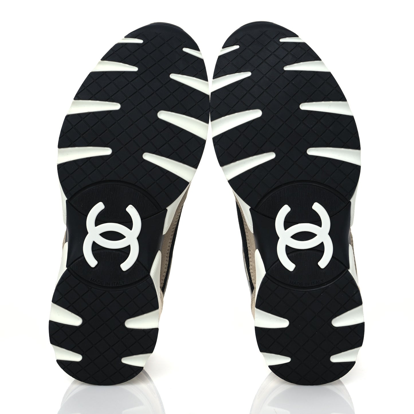 Mesh Suede Calfskin Womens CC Sneakers 35.5 White Black Beige Gold