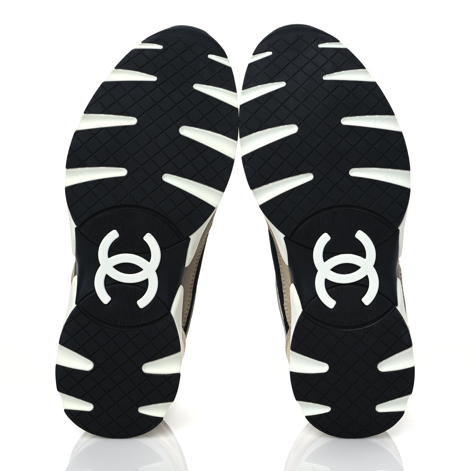 Chanel Mesh Suede Calfskin Womens CC Sneakers 35.5 White Black Beige Gold 5 of 9