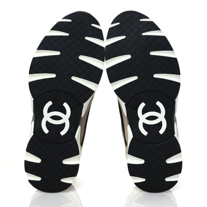 Chanel Mesh Suede Calfskin Womens CC Sneakers 35.5 White Black Beige Gold 5 of 9