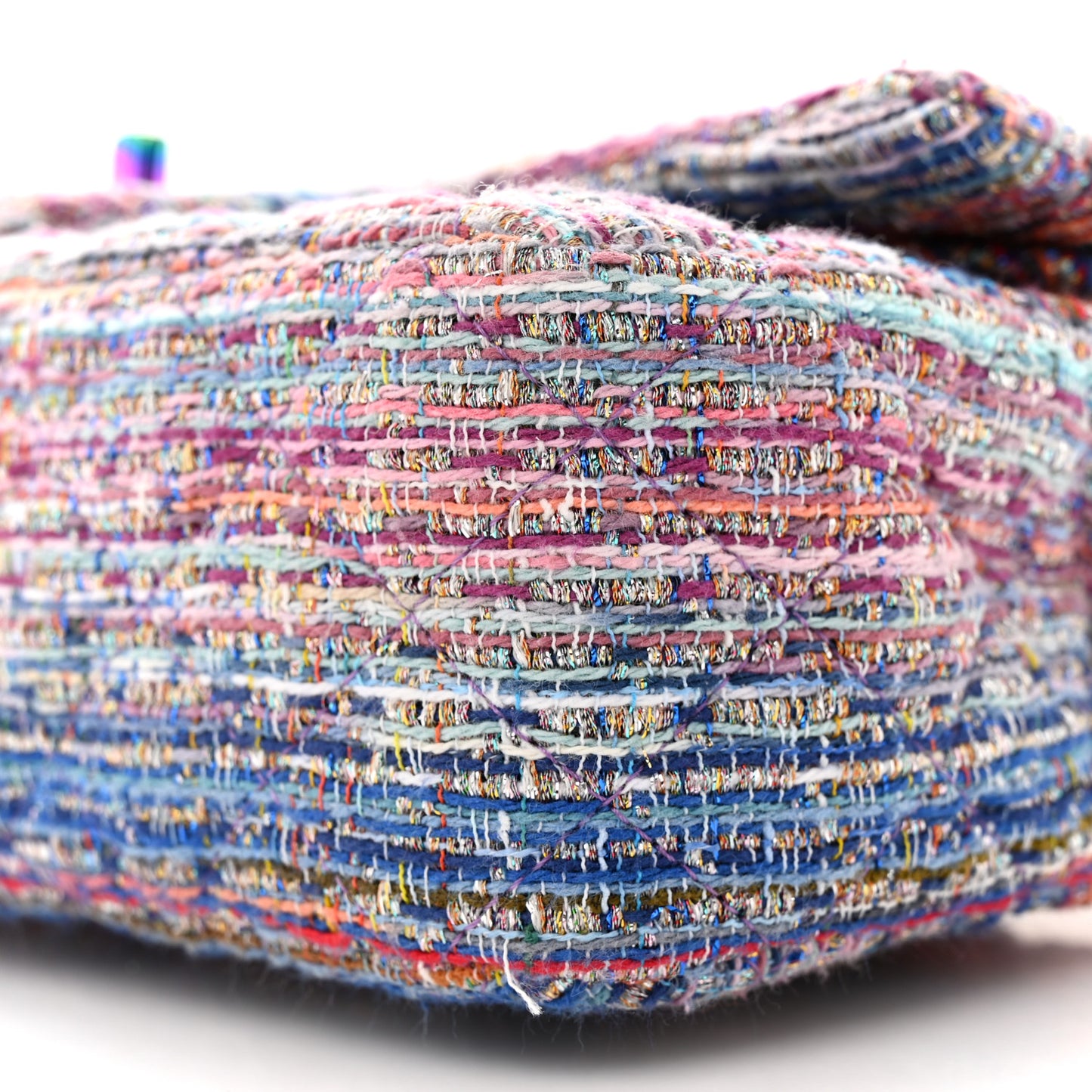 Tweed Quilted Medium Double Flap Blue Pink Orange