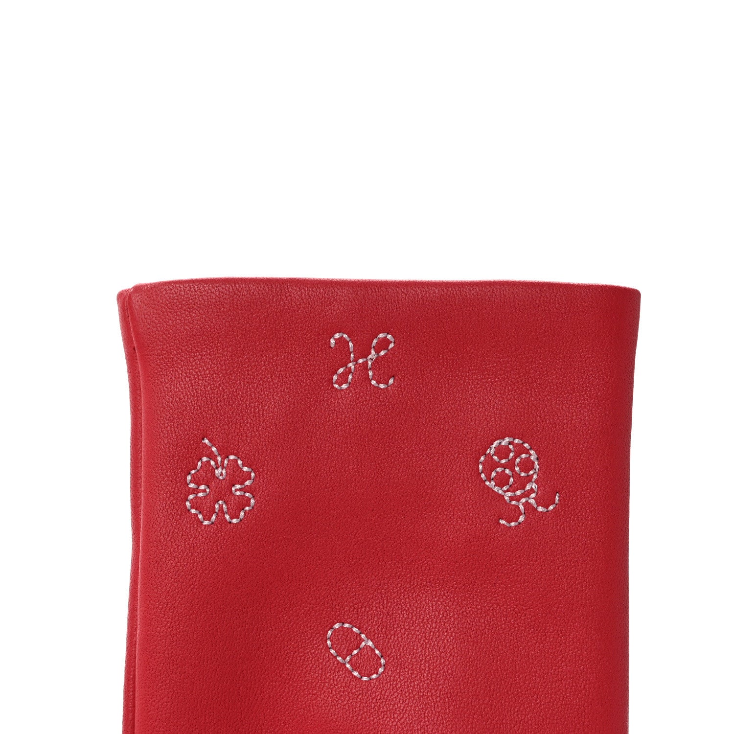 Hermes Glossed Lambskin Cashmere Embroidered Lucky Charms Gloves 8 Bougainvillea 3 of 4