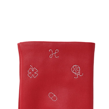 Hermes Glossed Lambskin Cashmere Embroidered Lucky Charms Gloves 8 Bougainvillea 3 of 4