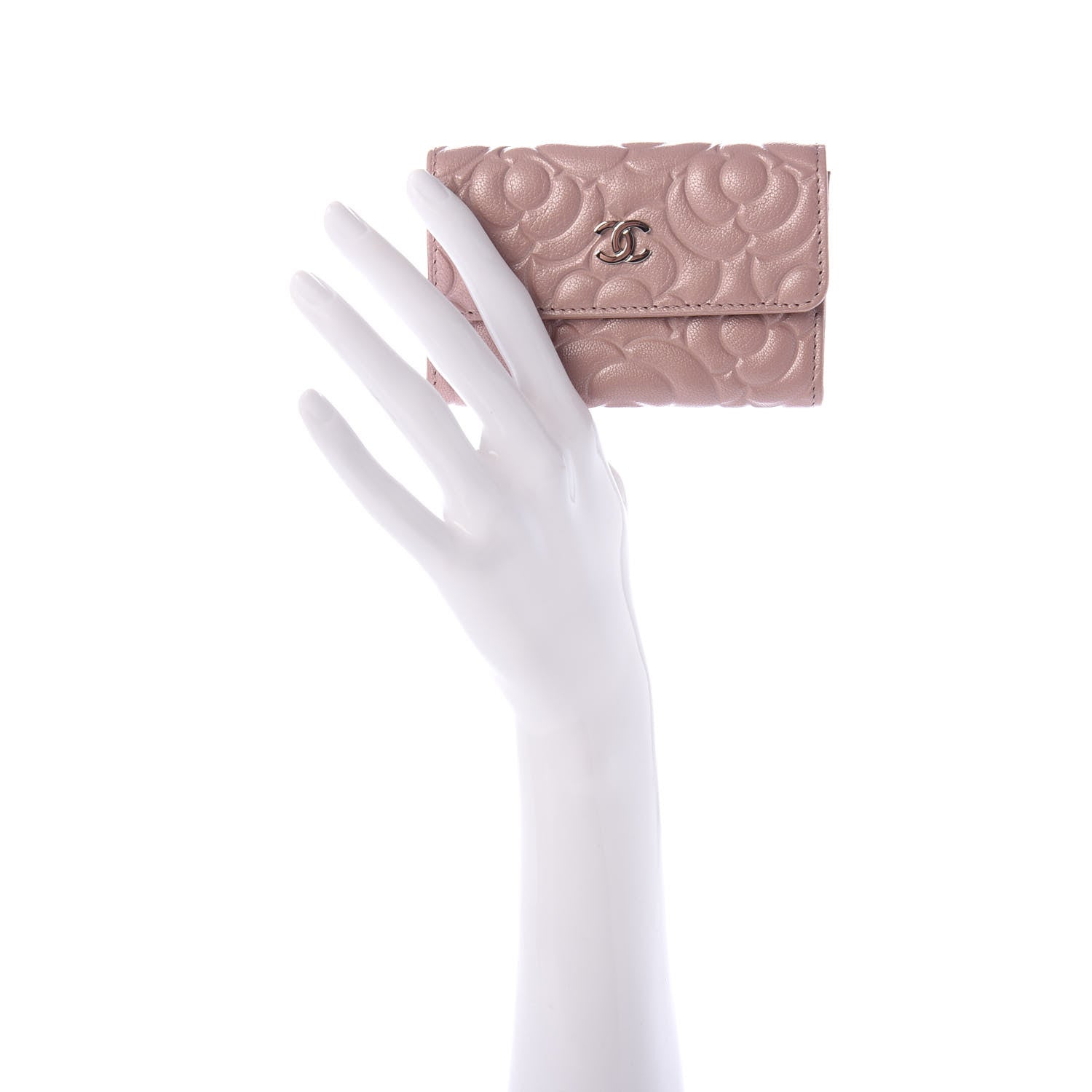 Chanel Goatskin Camellia Embossed Card Holder Wallet Light Pink 2 of 9