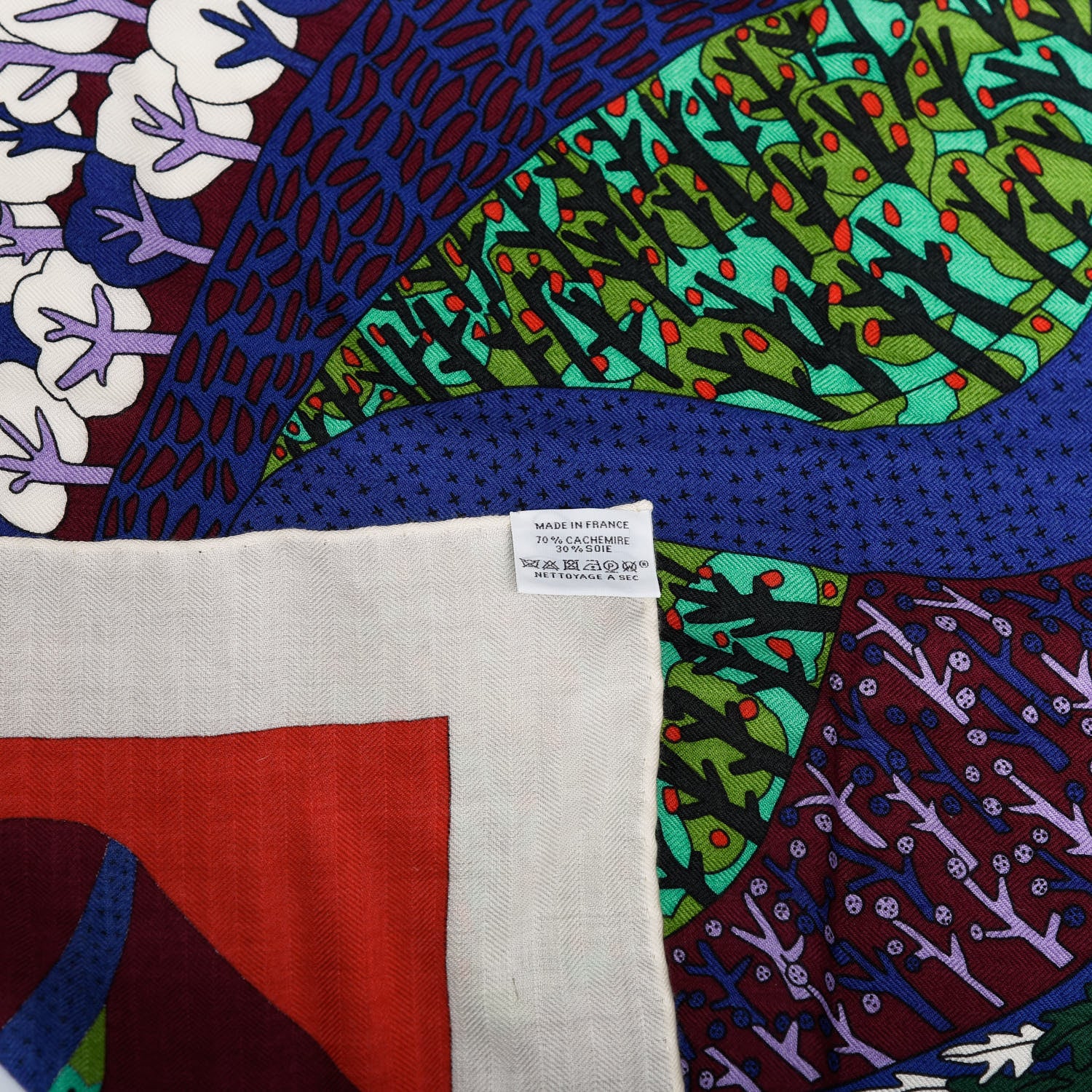 Hermes Cashmere Silk Travers Champs Shawl GM 140 Rouge Violet Vert 4 of 5