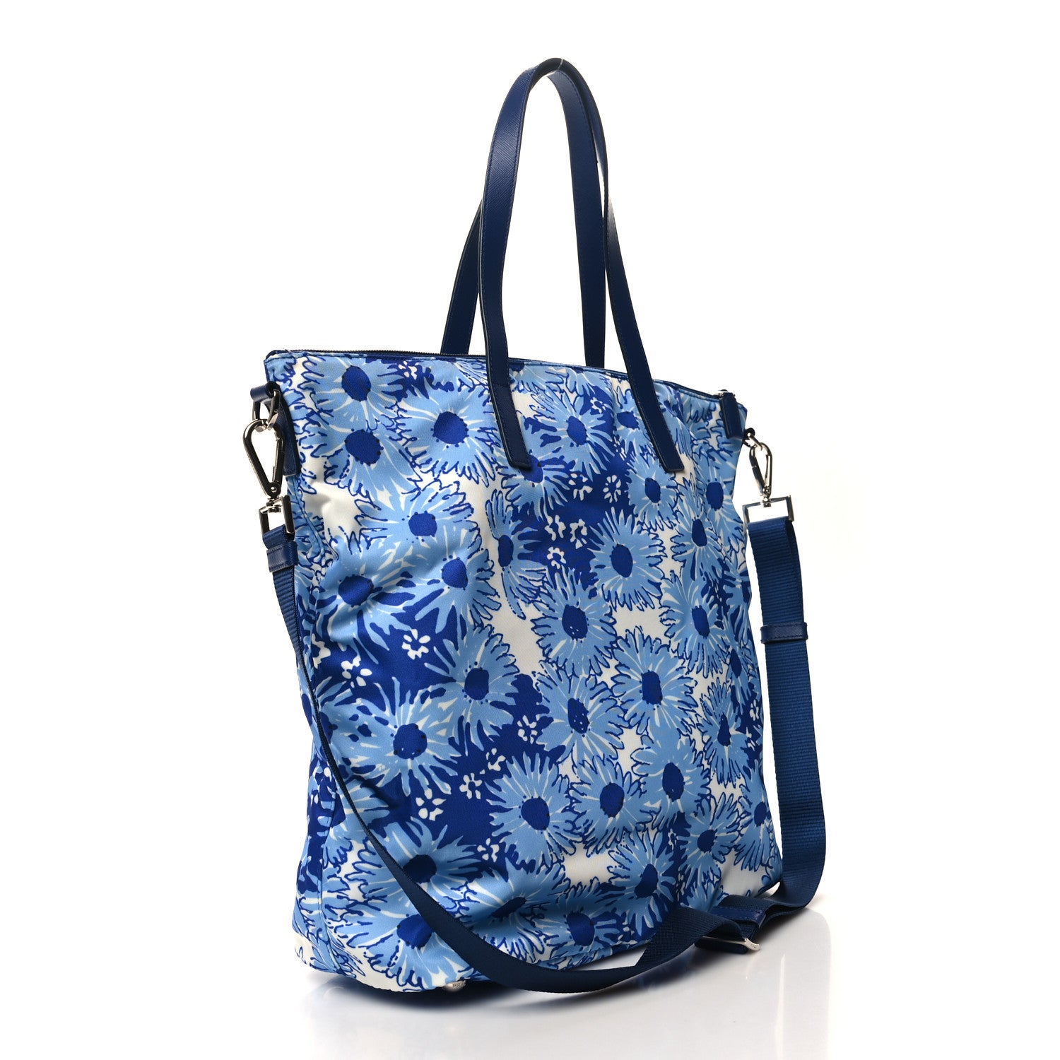 Prada Tessuto Nylon Saffiano Floral Print Tote Baltico Dis Primule 3 of 9