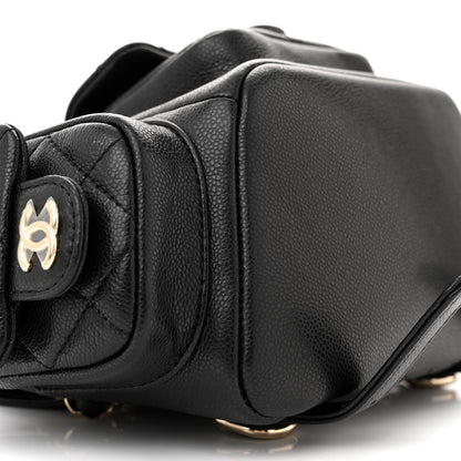Chanel Shiny Caviar Quilted Small Pockets Drawstring Backpack Black 9 of 10