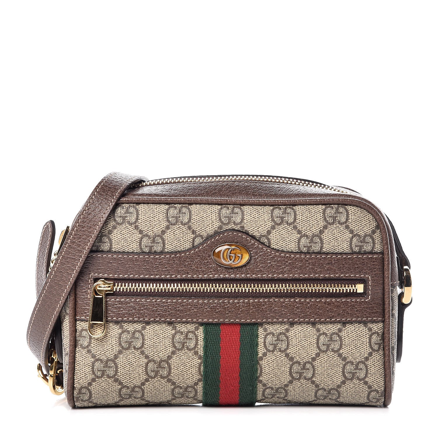 Gucci GG Supreme Monogram Web Mini Ophidia Shoulder Bag Brown 1 of 10