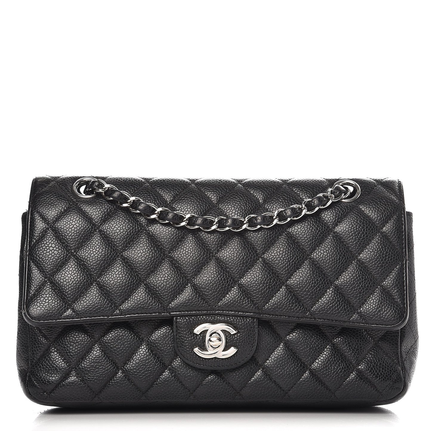 Caviar Quilted Medium Double Flap Black