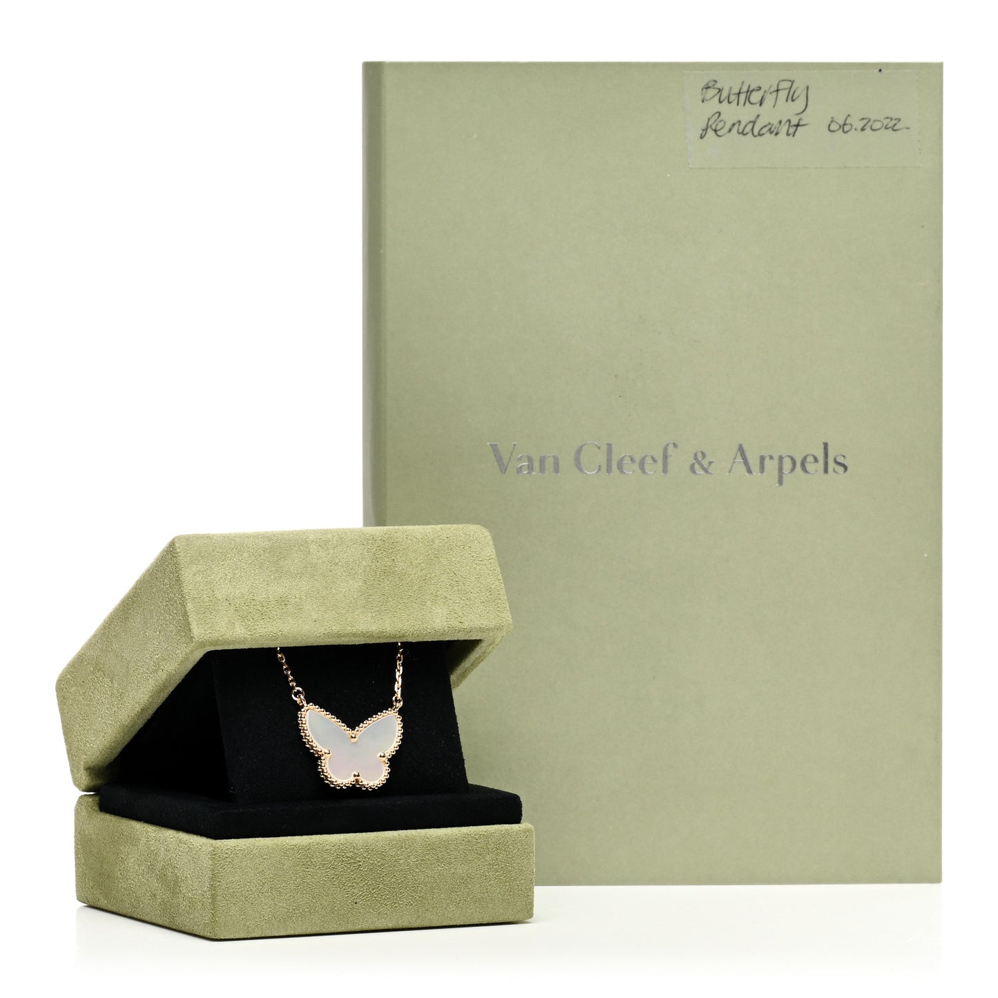 18k Yellow Gold Mother of Pearl Lucky Alhambra Butterfly Pendant Necklace