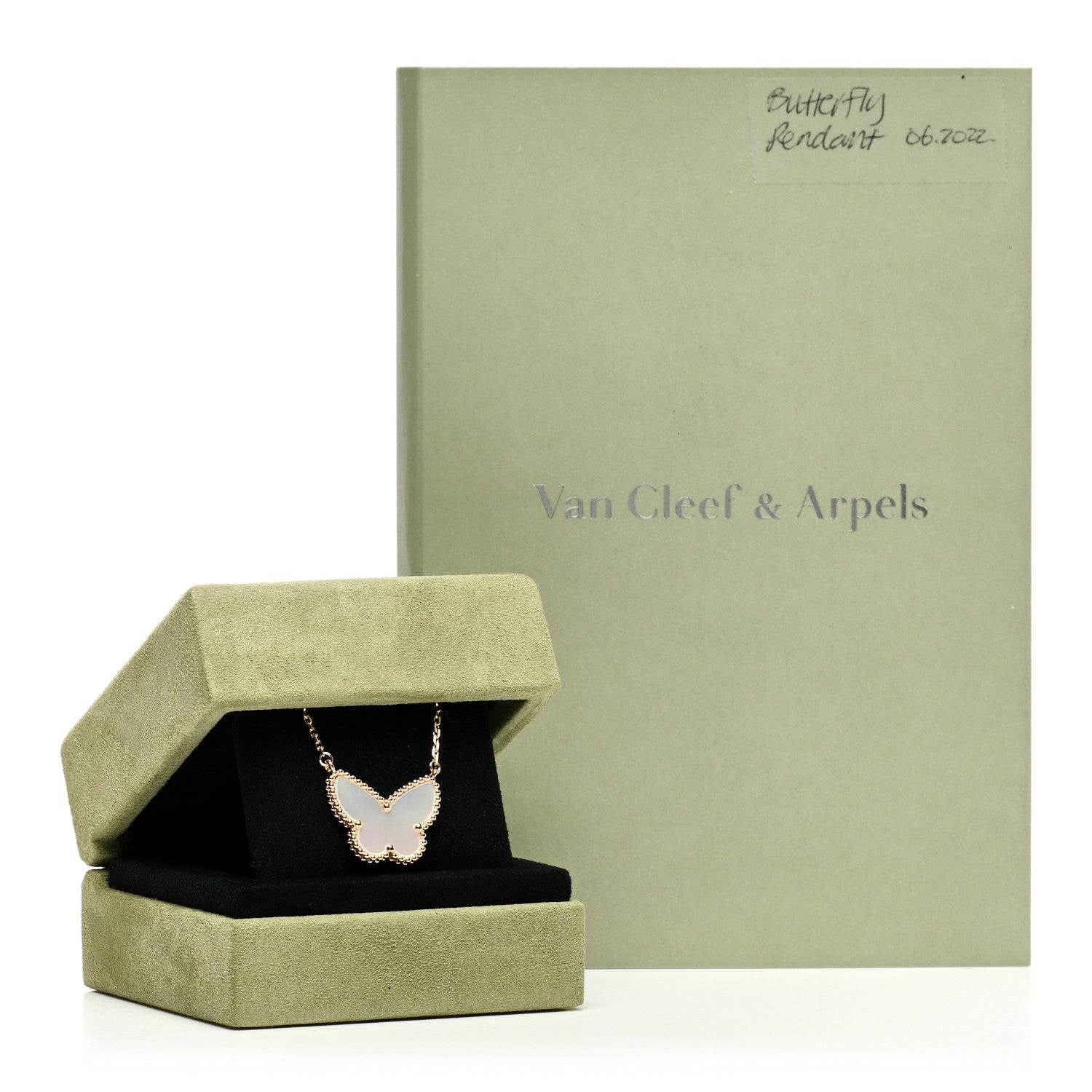 Van Cleef & Arpels 18k Yellow Gold Mother of Pearl Lucky Alhambra Butterfly Pendant Necklace 6 of 6