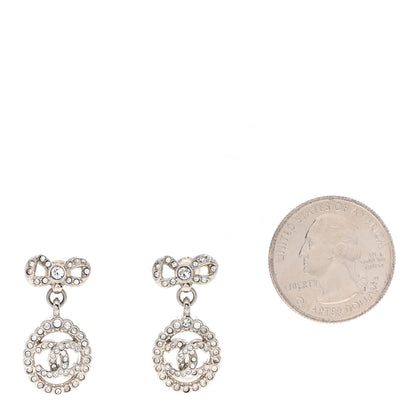 Chanel Crystal CC Bow Round Drop Earrings Silver 2 of 4
