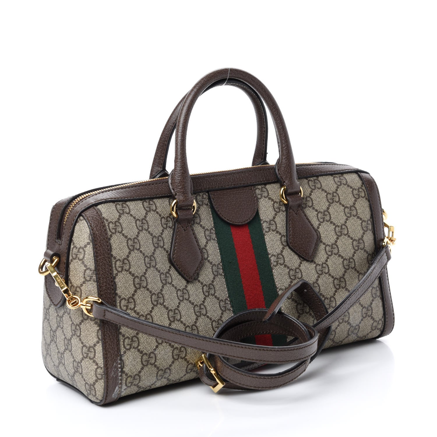 Gucci GG Supreme Monogram Web Medium Ophidia Boston Brown 4 of 13