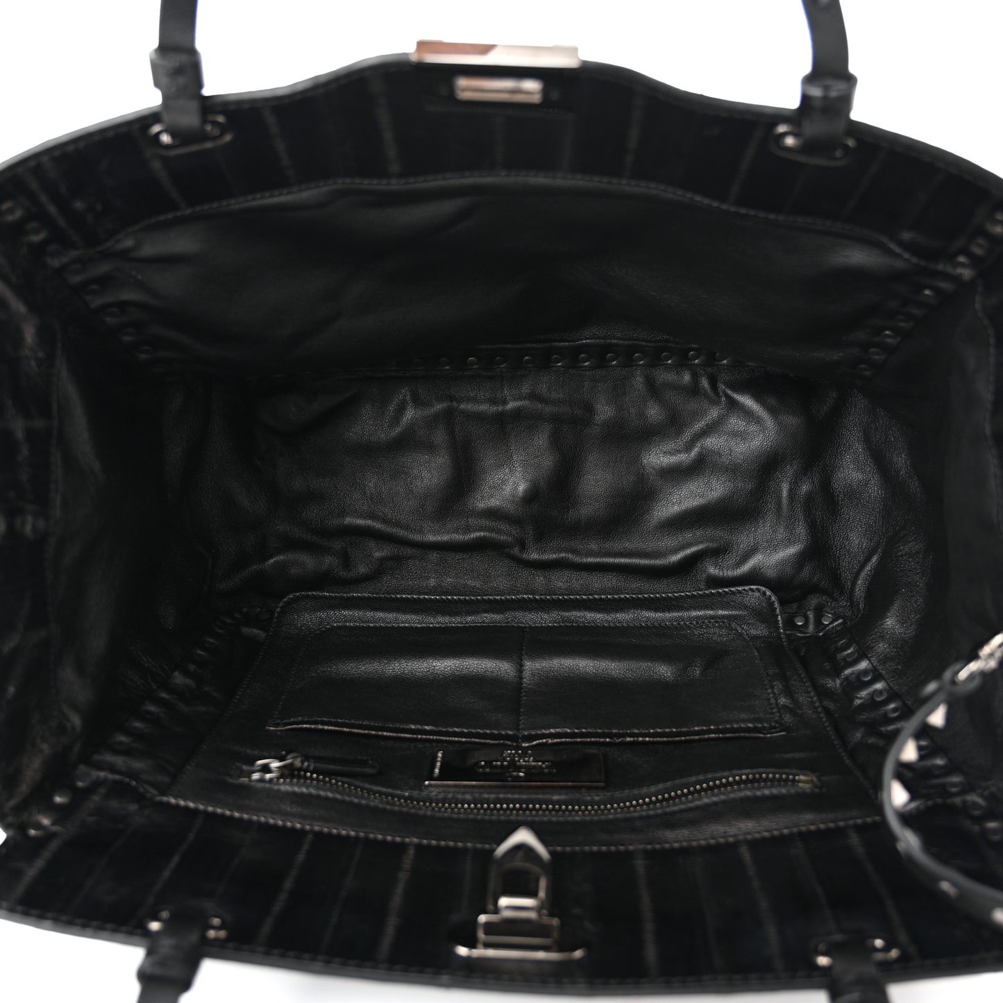 Eel Skin Medium Rockstud Tote Black