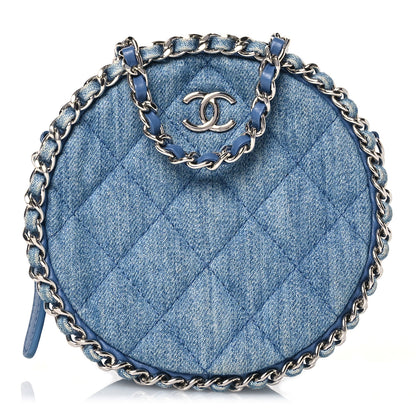 Chanel Denim Quilted Round Clutch With Chain Blue 1 of 10