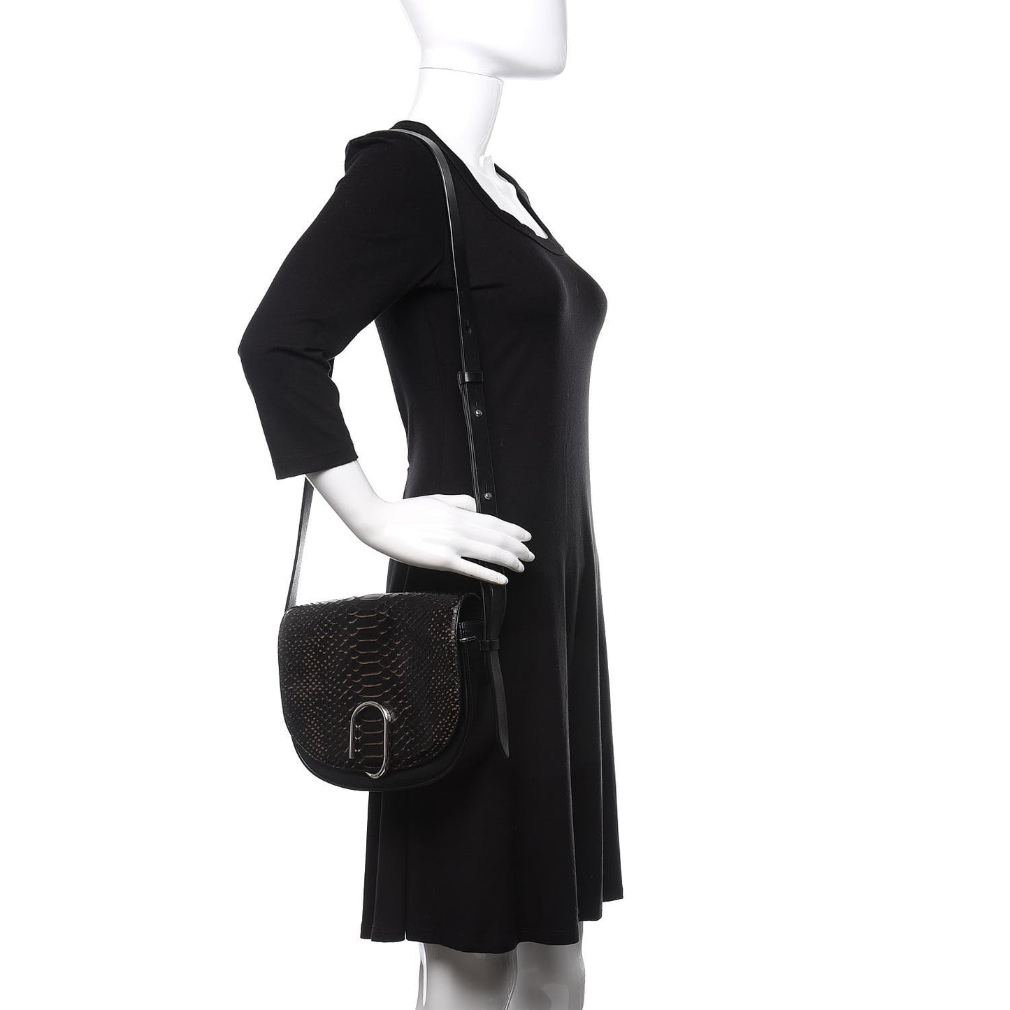 3.1 Snake-Cut Calfskin Alix Saddle Crossbody Bag Black