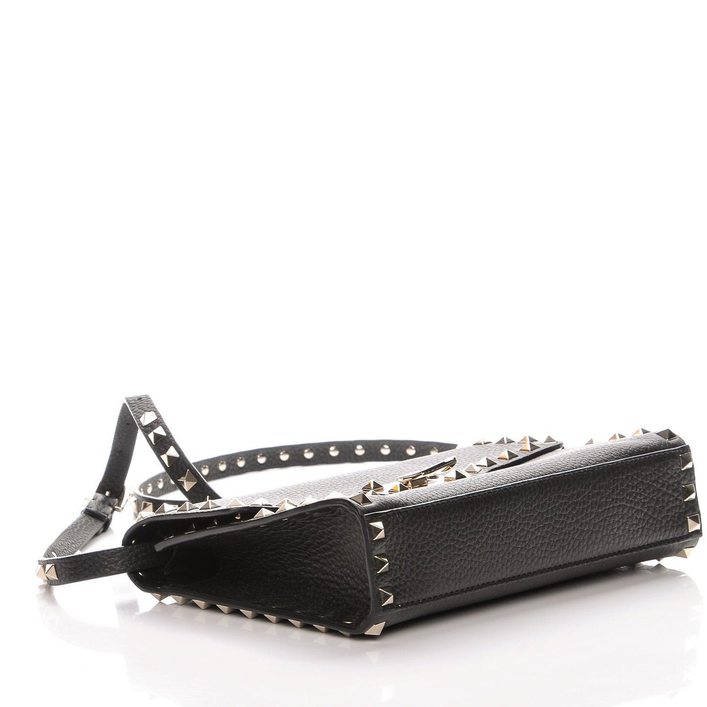 Pebbled Calfskin Medium Rockstud Flip Lock Crossbody Bag Black