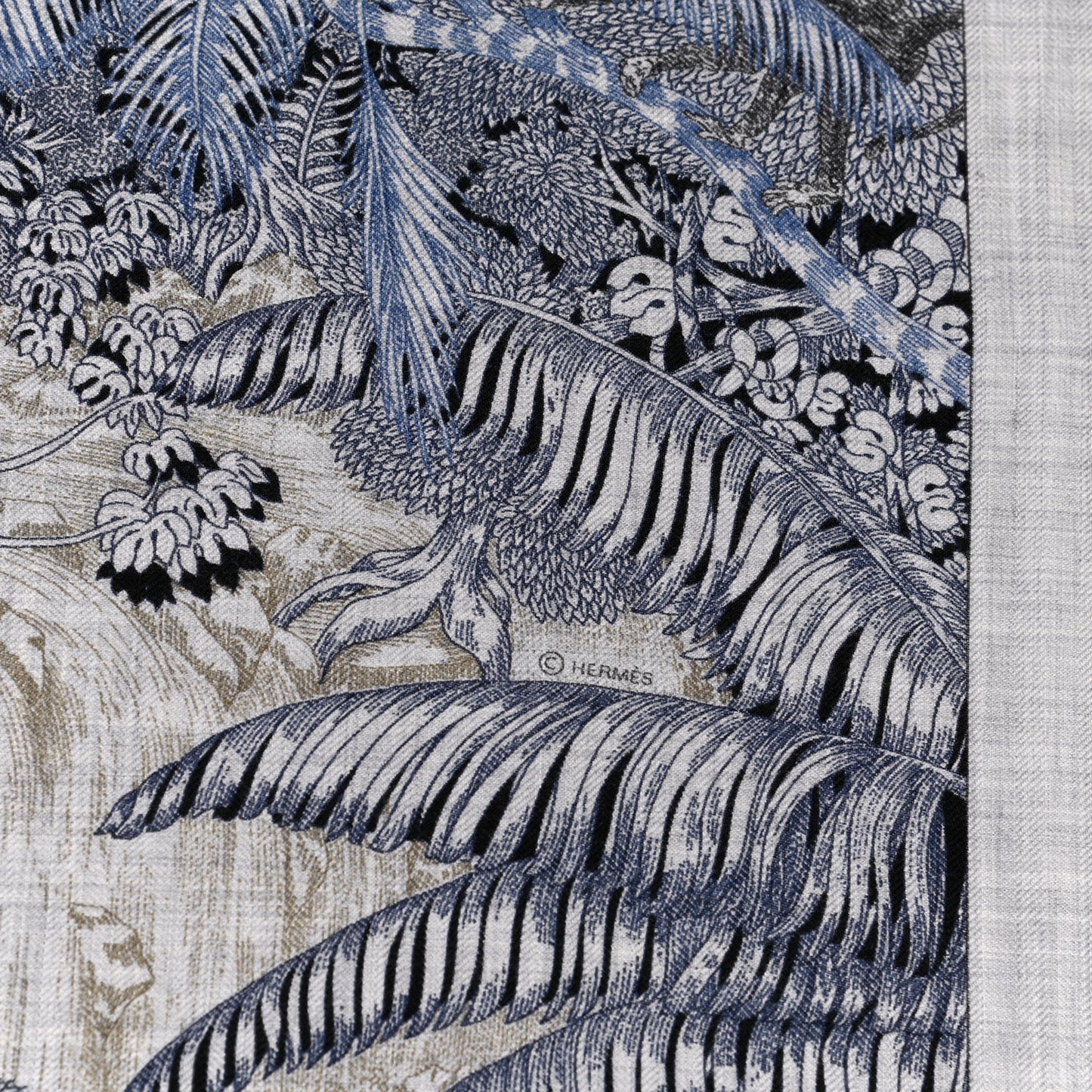 Cashmere Silk Faubourg Tropical Shawl 140 Gris Chine Encre