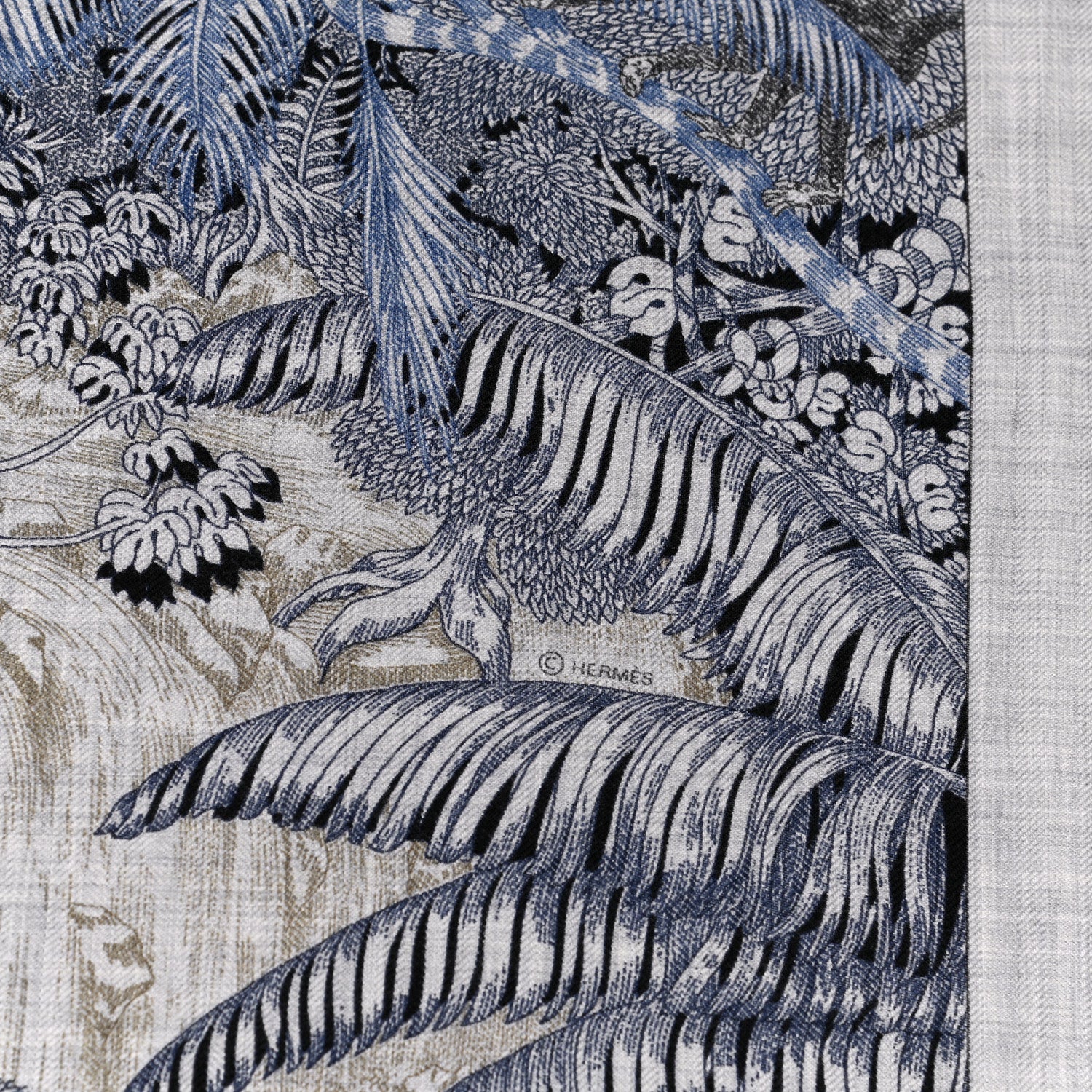 Hermes Cashmere Silk Faubourg Tropical Shawl 140 Gris Chine Encre 4 of 6