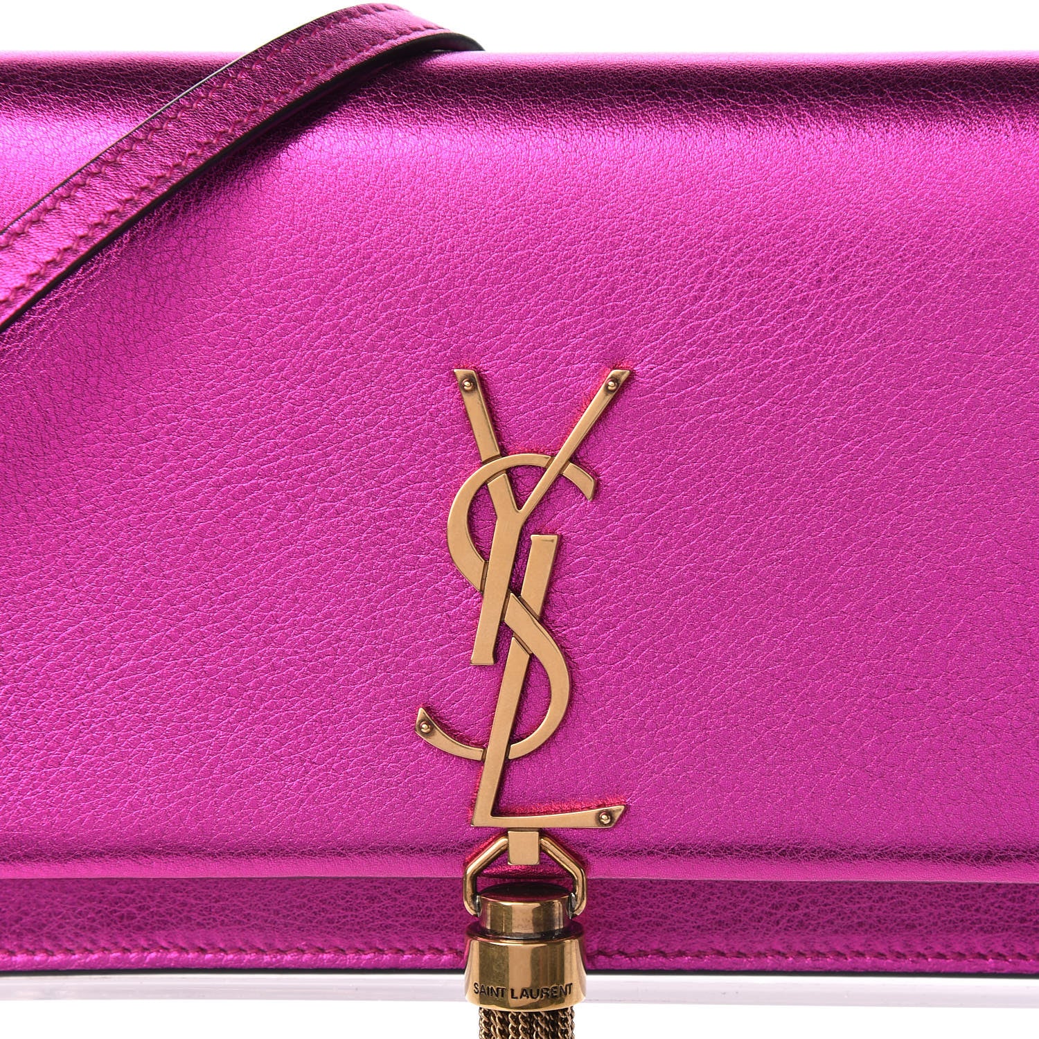 Saint Laurent Metallic Calfskin Classic Monogram Kate Tassel Chain Wallet Fuchsia 10 of 11