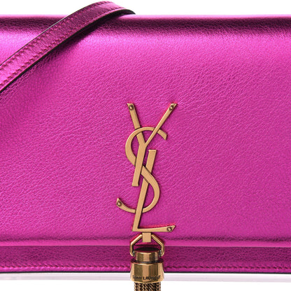 Saint Laurent Metallic Calfskin Classic Monogram Kate Tassel Chain Wallet Fuchsia 10 of 11