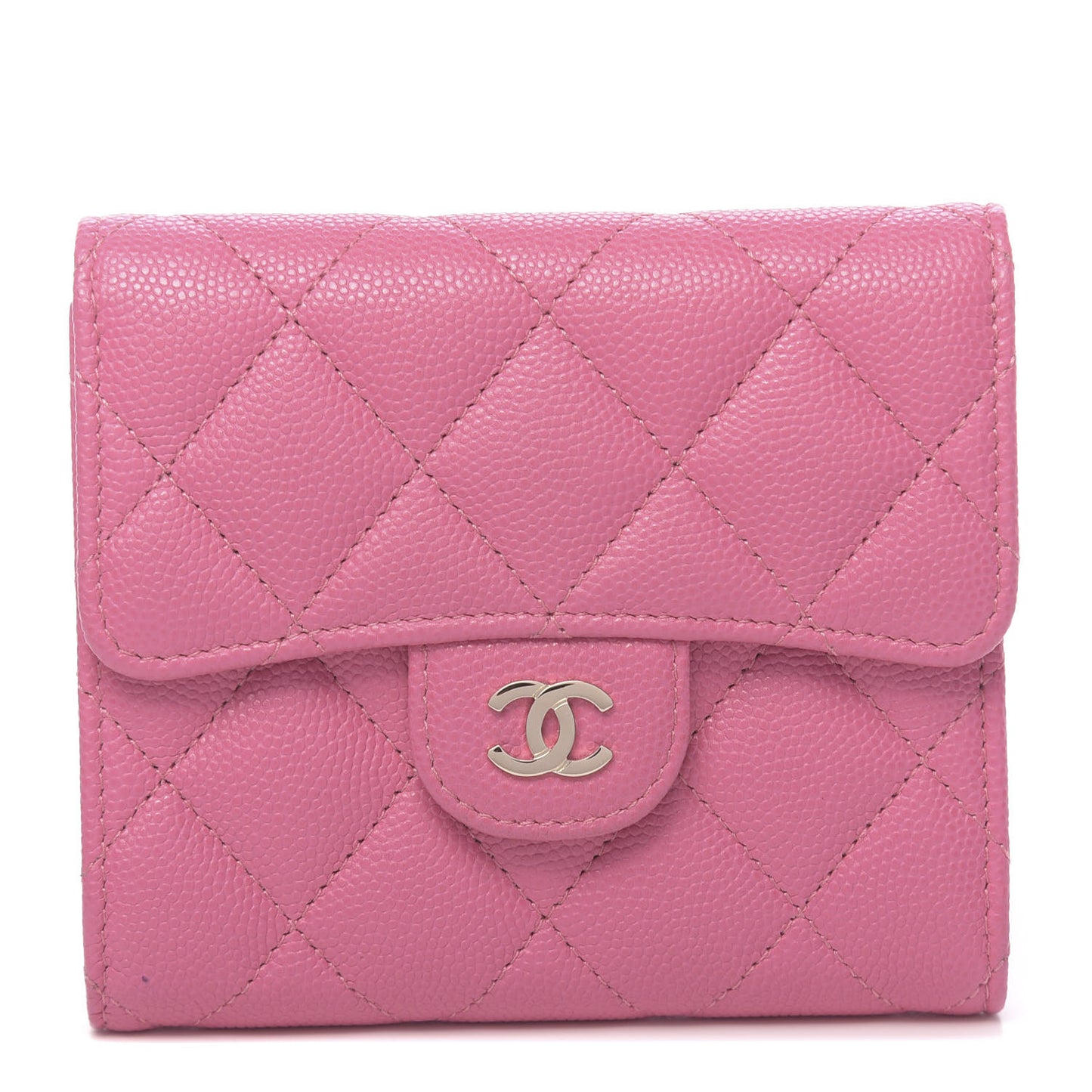 Caviar Quilted Compact Flap Wallet Pink