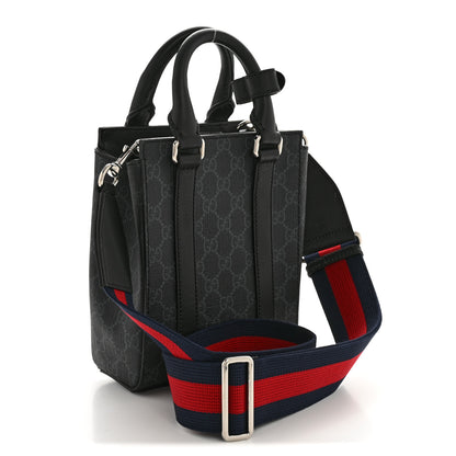 Gucci GG Supreme Monogram Appia Calfskin Web Mini Tote Bag Black 3 of 14