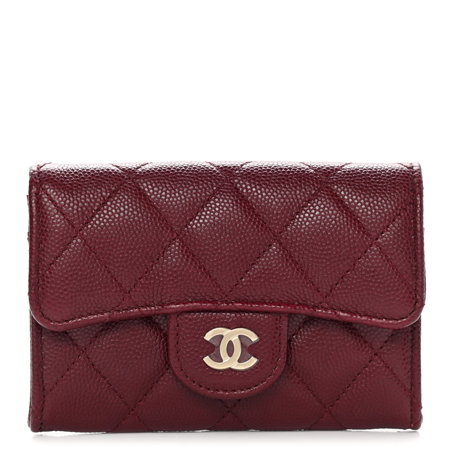 Chanel Caviar Quilted Flap Card Holder Wallet Burgundy 1 of 9