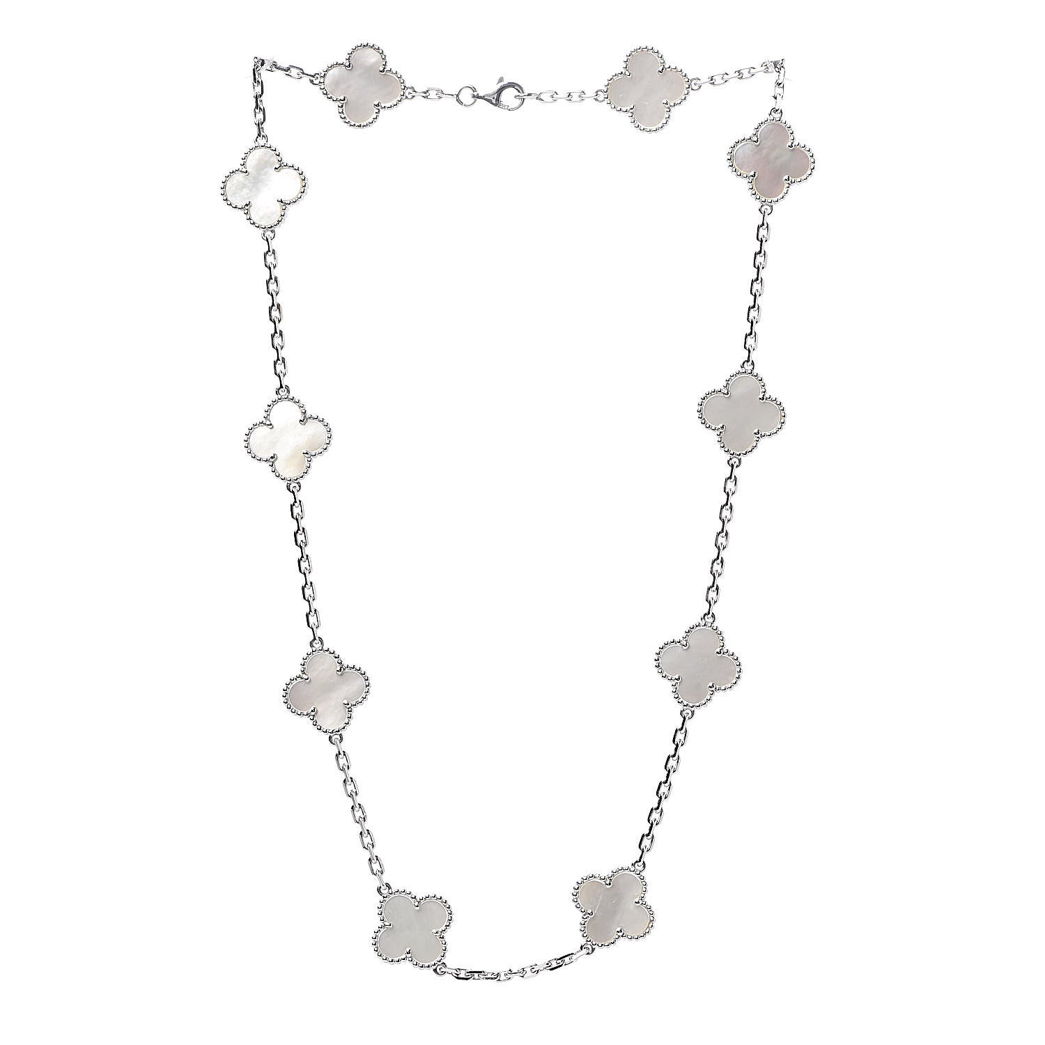 Van Cleef & Arpels 18K White Gold Mother of Pearl 10 Motifs Vintage Alhambra Necklace 3 of 6