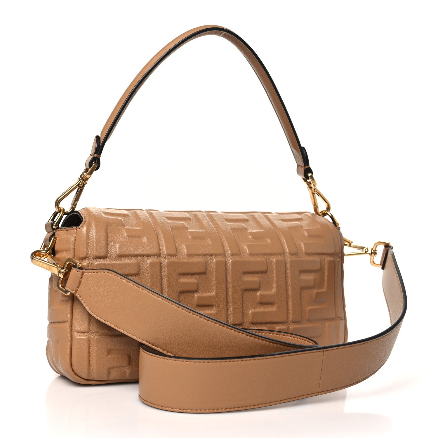Fendi Nappa FF 1974 Embossed Baguette Miele Scuro 3 of 11