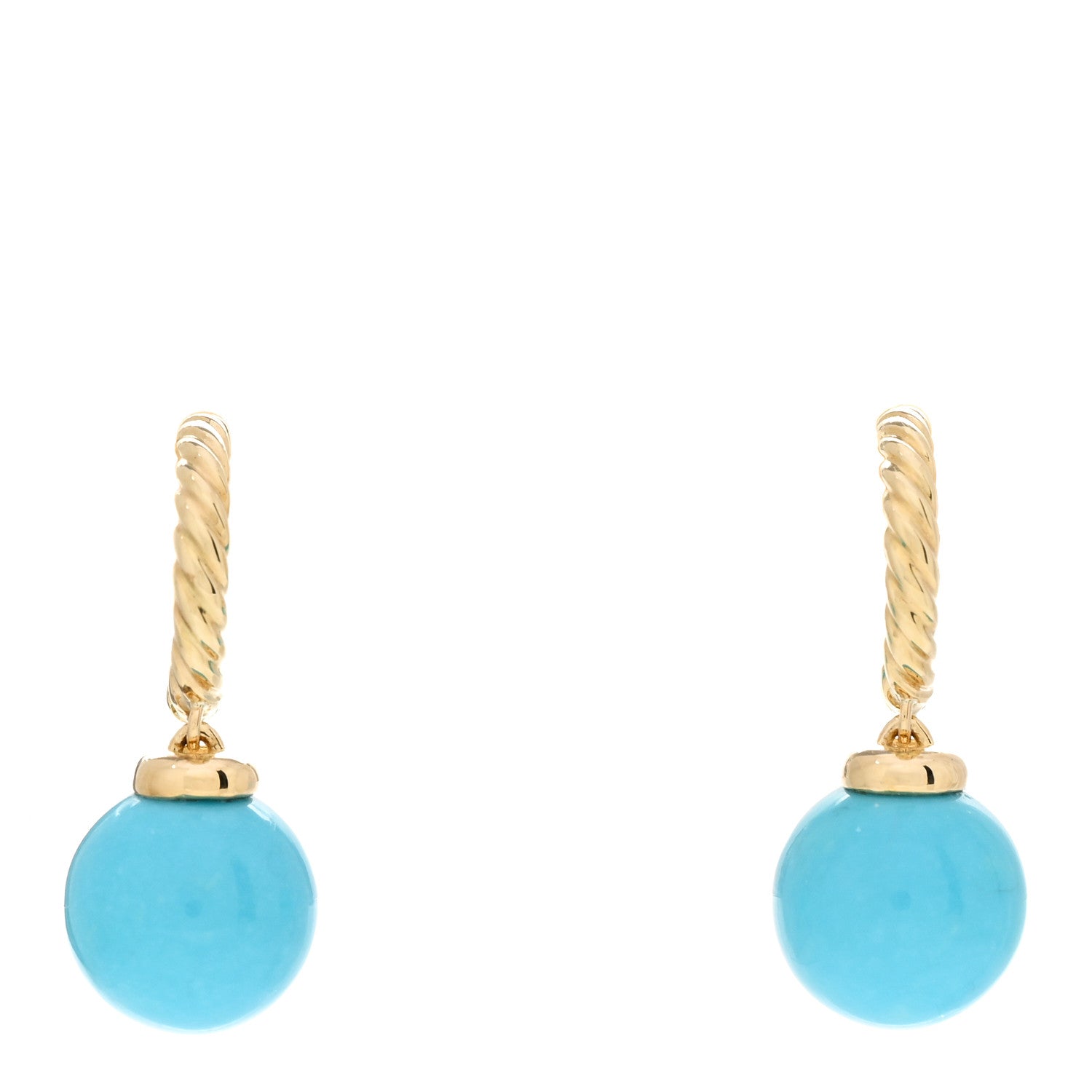 David Yurman 18K Yellow Gold Turquoise 9mm Solari Hoop Earrings 1 of 4